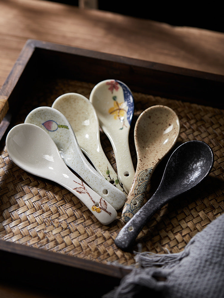 Small Household Spoon Hand-Painted Ceramic Spoon Rice Spoon Soup Spoon Ceramic Spoon Specialty Restaurant Spoon