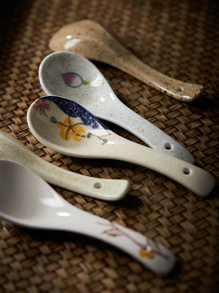 Small Household Spoon Hand-Painted Ceramic Spoon Rice Spoon Soup Spoon Ceramic Spoon Specialty Restaurant Spoon