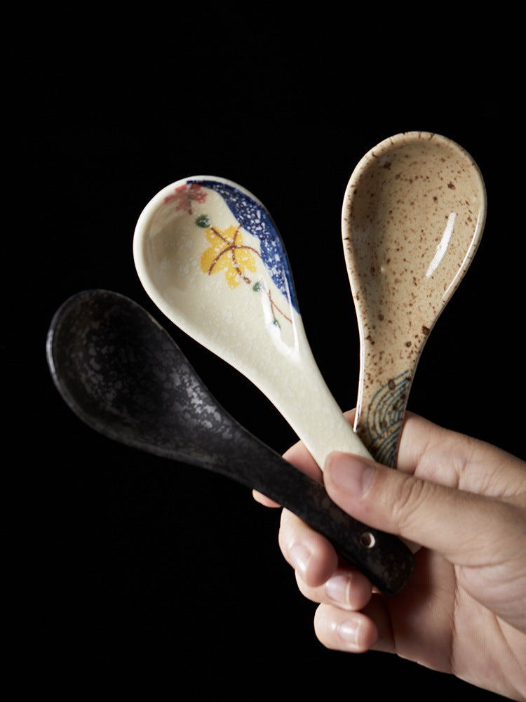 Small Household Spoon Hand-Painted Ceramic Spoon Rice Spoon Soup Spoon Ceramic Spoon Specialty Restaurant Spoon